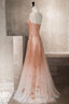 Pink tulle sequin beads long Formal Prom dress pink tulle formal dress