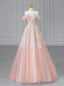 Pink Tulle Sequins Off the Shoulder Bead Prom Dress