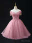 Pink Tulle Sequins Off the Shoulder Beading Homecoming Dress