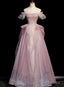 Pink Tulle Sequins Pearls Off the Shoulder Prom Dress