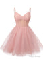 Pink Tulle Sequins Spaghetti Straps Homecoming Dress