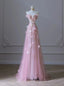 Pink Tulle Sequins Strapless Prom Dress