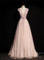 Pink Tulle Sequins V-neck Pleats Beading Prom Dress
