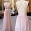 Pink V Neck Tulle Long Formal Prom Dresses, Evening Dresses