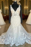 Plunging V Neck Appliques Trumpet Sweeping Wedding Dresses