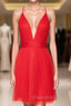 Plunging V Neck Tulle Short A-line Homecoming Dresses With Pleated