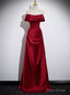 Popular Burgundy Satin Off the Shoulder Pleats Prom Dress