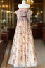 Pretty A Line Off The Shoulder Long Sleeves Floral Tulle Long Length Formal Dresses Formal Prom Dresses