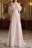 Pretty A Line Off The Shoulder Pink Sequin Long Formal Party Dresses Formal Prom Dresses With Beads