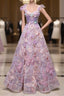 Pretty A Line Spaghetti Straps Pink Floral Long Length Evening Dresses Formal Prom Dresses