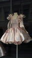 Pretty Ball Gown Spaghetti Straps Pink Satin Short Mini Formal 8Th Grade Homecoming Dresses Summer Middle School Hoco Dresses Birthday Outfits