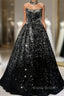 Pretty Ball Gown Strapless Black Sequin Formal Prom Dresses Evening Dresses