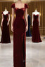 Pretty Mermaid Burgundy Velvet Slit Evening Dresses Formal Prom Dresses