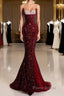 Pretty Mermaid Spaghetti Straps Sequin Beads Burgundy Long Formal Prom Dresses Formal Evening Dresses