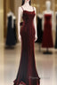 Pretty Mermaid Spaghetti Straps Wine Red Velvet Long Evening Dresses Formal Prom Dresses