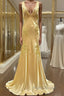 Pretty Mermaid Spaghetti Straps Yellow Backless Long Party Dresses Formal Prom Dresses