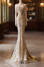 Pretty Mermaid Strapless Gold Sequin Beads Long Formal Prom Dresses Formal Evening Dresses