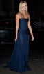 Pretty Mermaid Strapless Navy Blue Formal Prom Dresses With Ruffle Long Formal Evening Dresses