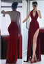 Pretty Mermaid V Neckline Red Chiffon Backless Long Formal Prom Dresses Party Dresses