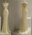 Pretty Mermaid V Neckline Satin Yellow Long Formal Prom Dresses Formal Evening Dresses
