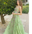 Pretty Sheath Strapless Green Floor Length Formal Evening Dresses Organza Formal Prom Dresses With Embroidered