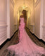 Pretty Sheath Sweetheart Pink Long Slit Formal Prom Dresses Formal Evening Dresses