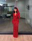 Pretty Sheath V Neckline Red Sequin Long Formal Prom Dresses Formal Evening Dresses