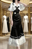 Princess A Line Black Satin Long Formal Prom Dresses Night Lolita Dresses Birthday Outfits
