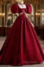 Princess Ball Gown Red Lace Long Formal Prom Dresses
