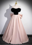 Princess Black & Pink Panel A-Line Off-The-Shoulder Bow Velvet Satin Long Formal Prom Dresses