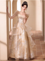 Princess Champagne Gold A-Line Embroidered Tulle Long Formal Prom Dresses
