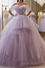Princess Lavender Tulle Floral Long Formal Prom Dress, Lavender Formal Evening Dress, Purple Ball Gown
