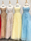 Princess Straps Long Formal Prom Dresses with Lace Appliques,Evening Gowns