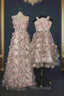 Printing Flower Long Unique Pink Formal Prom Dresses