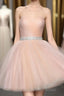 Strapless Blush Pink Tulle Short With Sash Sweet 16 Cute Formal Prom Dresses