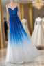 Spaghetti Strap Royal Blue Ombre Long Chiffon Royal Blue Ombre A Line Sweetheart Formal Prom Dresses