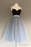 Two Pieces Black And Silver Short Sexy Spaghrtti Strap A Line Prom Dresses