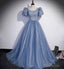 Blue Tulle Long Prom Dress, A Line Evening Gown
