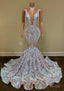 Long Sparkly Prom Dresses Sheer O-neck Sleeveless Real Picture African Black Girls Mermaid Prom Gowns
