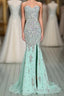 High Quality Mermaid Rhinestones Long Sexy Sweetheart Front Split Mint Chiffon Trumpet 2024 Formal Prom Dresses