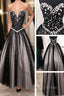 Black White Tulle Long Sweetheart Beaded Bodice For Teens Juniors Formal Prom Dresses
