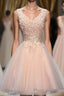 Blush Pink V Neck Applique Short Top Selling 2024 Homecoming Dresses