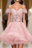 Cute Off Shoulder Pink Elegant 2024 Homecoming Dresses