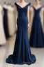 red mermaid off shoulder navy blue Formal Prom Dresses mermaid satin backless charming formal evening gowns 2024 party Dresses