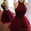 burgundy short halter sparkly semi beaded Homecoming Dresses