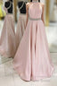 Pink Backless Halter Simple Handmade Plus Size Elegant Formal Prom Dresses