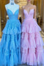 Formal Prom Dresses With Tiered Ruffle Skirt And Ruched Bodice, Wedding Dresses