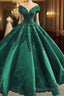 Formal Prom Dresses Elegant Green Satin Ball Gown Wedding Dresses Lace Embroidery Beaded Off The Shoulder For Bridal Party