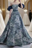 Puffy Sleeves Print Blue Quinceanera Formal Prom Dresses