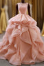 Puffy Tulle Long Formal Prom Dresses with Beading, A Line Sleeveless Party Gown